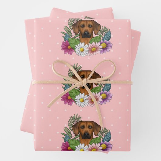 Rhodesian Ridgeback Hondenkop Kleurrijke Bloemen R Inpakpapier Vel (In situ)