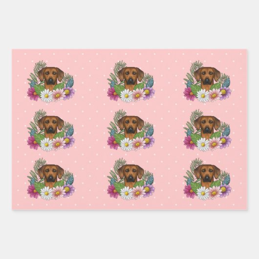 Rhodesian Ridgeback Hondenkop Kleurrijke Bloemen R Inpakpapier Vel (Voorkant)
