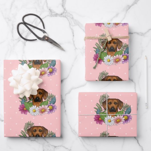 Rhodesian Ridgeback Hondenkop Kleurrijke Bloemen R Inpakpapier Vel (Voorkant)