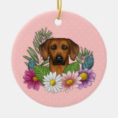 Rhodesian Ridgeback Hondenkop Kleurrijke Bloemen R Keramisch Ornament (Voorkant)