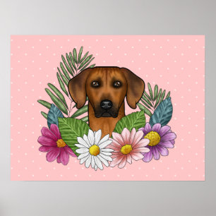 Rhodesian Ridgeback Hondenkop Kleurrijke Bloemen R Poster