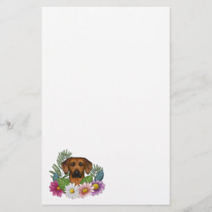 Rhodesian Ridgeback Hondenkop Kleurrijke Veldbloem Briefpapier