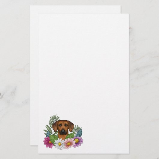 Rhodesian Ridgeback Hondenkop Kleurrijke Wildbloem Briefpapier (Voorkant / Achterkant)