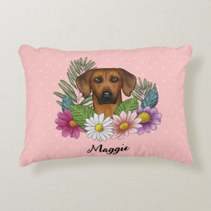 Rhodesian Ridgeback Hondenkop Zomer Bloemen Roze Accent Kussen