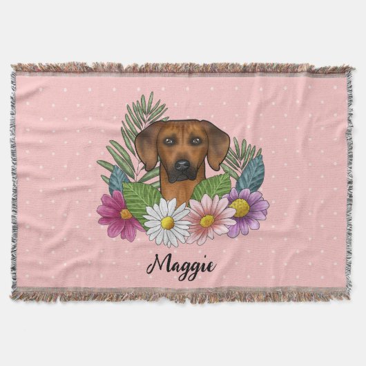 Rhodesian Ridgeback Hondenkop Zomer Bloemen Roze Deken (Voorkant)