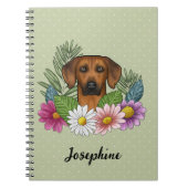 Rhodesian Ridgeback hoofd kleurrijke bloemen en na Notitieboek (Voorkant)
