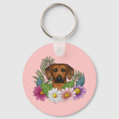 Rhodesian Ridgeback hoofd kleurrijke bloemen en na Sleutelhanger (Voorkant)