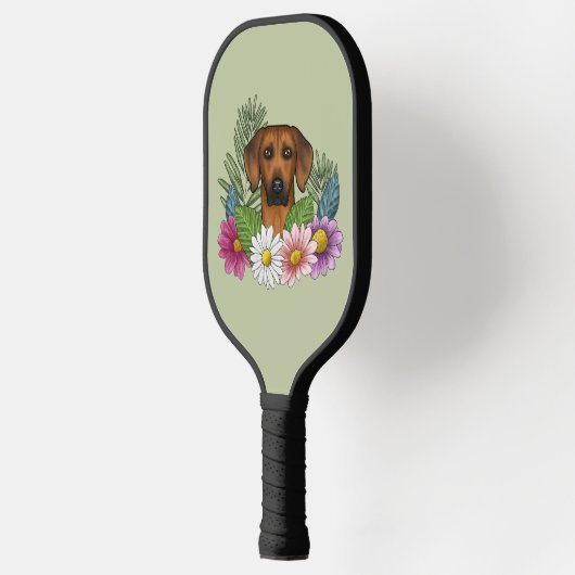 Rhodesian Ridgeback Hoofd Kleurrijke Bloemen Op Gr Pickleball Paddle (Links)