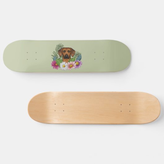 Rhodesian Ridgeback Hoofd Kleurrijke Bloemen Op Gr Skateboard (Horizontaal)