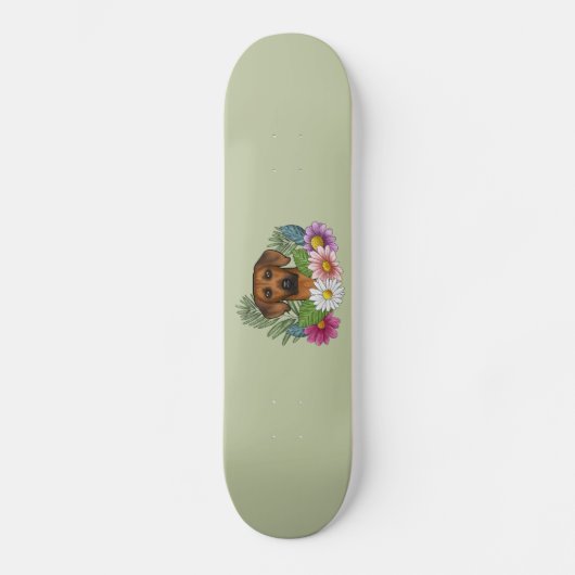 Rhodesian Ridgeback Hoofd Kleurrijke Bloemen Op Gr Skateboard (Voorkant)