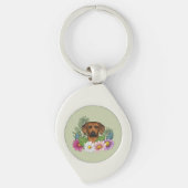 Rhodesian Ridgeback Hoofd Kleurrijke Bloemen op Gr Sleutelhanger (Voorkant)
