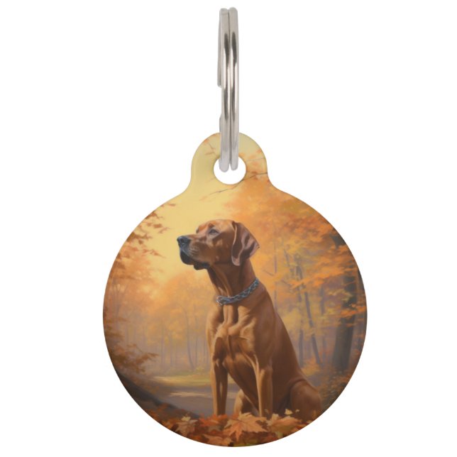 Rhodesian Ridgeback in herfstbladeren vallen inspi Huisdierpenning (Voorkant)