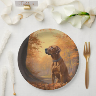 Rhodesian Ridgeback in herfstbladeren vallen inspi Papieren Bordje