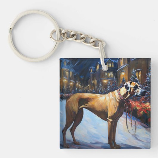 Rhodesian Ridgeback Kerst Feestelijke Periode Sleutelhanger (Voorkant)