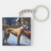 Rhodesian Ridgeback Kerst Feestelijke Periode Sleutelhanger (Achterkant)