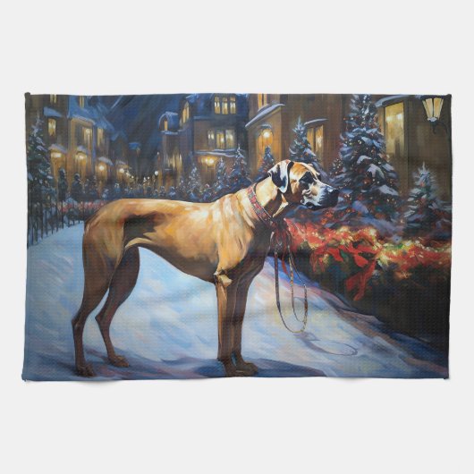 Rhodesian Ridgeback Kerstfeest Seizoen Theedoek (Horizontaal)