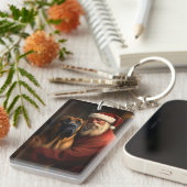 Rhodesian Ridgeback Kerstman Feestelijke Kerstmis Sleutelhanger (Voorkant Rechts)