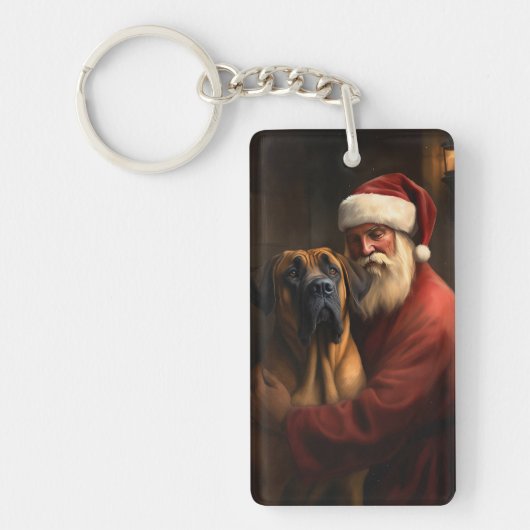 Rhodesian Ridgeback Kerstman Feestelijke Kerstmis Sleutelhanger (Voorkant)