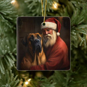 Rhodesian Ridgeback Kerstman Festive Kerstmis Keramisch Ornament