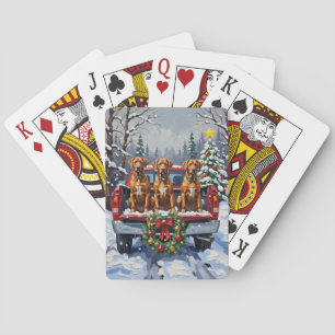 Rhodesian Ridgeback Kerstmis Rode Truck Winter Pokerkaarten