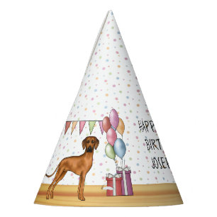 Rhodesian Ridgeback Kleurrijke Pastel Gelukkige Ve Feesthoedjes