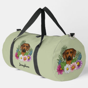 Rhodesian Ridgeback Kop Kleurrijke Bloemen Groen Plunjezak