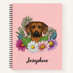 Rhodesian Ridgeback Kop Kleurrijke Bloemen Op Roze Notitieboek