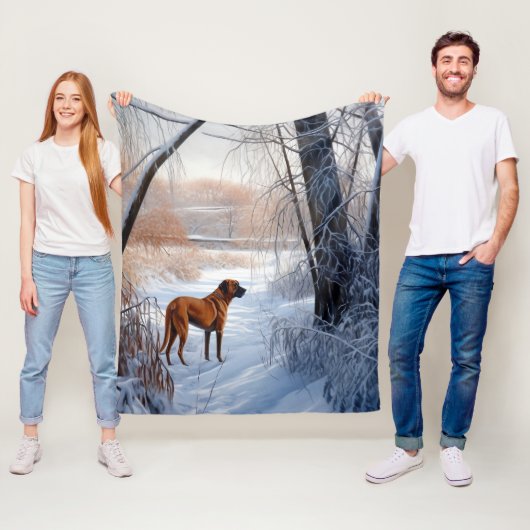 Rhodesian Ridgeback laat het sneeuwen Kerstmis Fleece Deken (In situ)