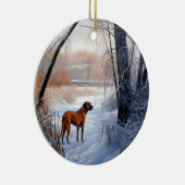 Rhodesian Ridgeback laat het sneeuwen Kerstmis Keramisch Ornament (Rechts)