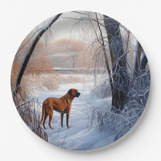 Rhodesian Ridgeback laat het sneeuwen Kerstmis Papieren Bordje (Voorkant)