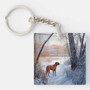 Rhodesian Ridgeback laat het sneeuwen Kerstmis Sleutelhanger