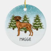 Rhodesian Ridgeback met naam Snowy Winter Forest Keramisch Ornament (Achterkant)