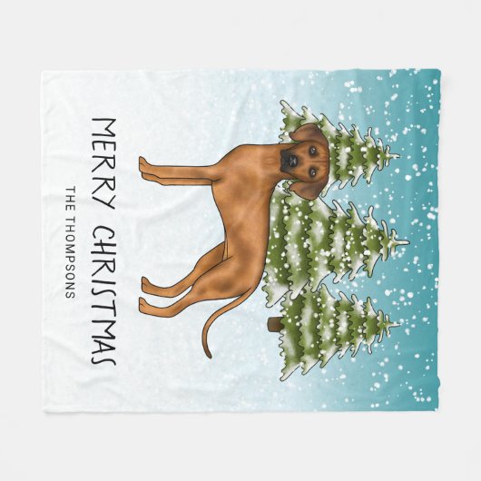 Rhodesian Ridgeback met tekst Snowy Winter Forest Fleece Deken (Voorkant (Horizontaal))