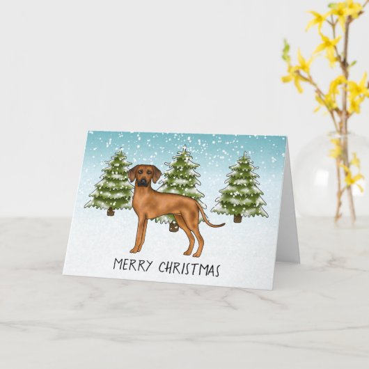 Rhodesian Ridgeback met tekst Snowy Winter Forest Kaart (Gele Bloem)