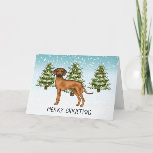 Rhodesian Ridgeback met tekst Snowy Winter Forest Kaart (Voorkant)