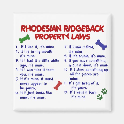 RHODESIAN RIDGEBACK Property Laws 2 Magneet (Voorkant)