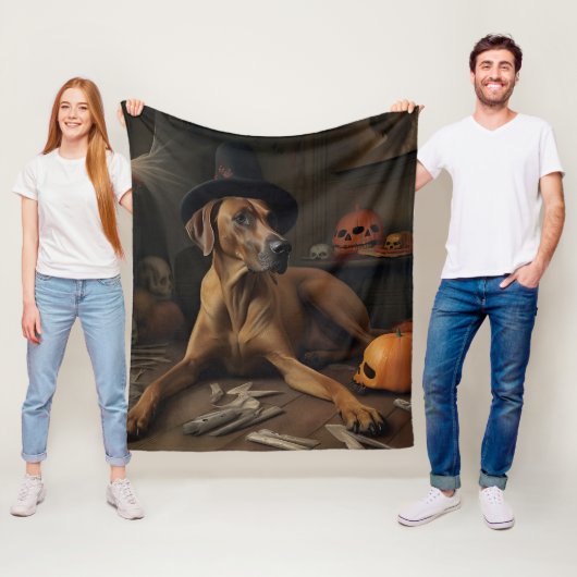 Rhodesian Ridgeback Pumpkins Halloween Scary Fleece Deken (In situ)