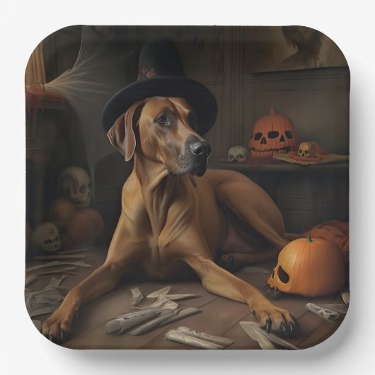 Rhodesian Ridgeback Pumpkins Halloween Scary Papieren Bordje (Voorkant)