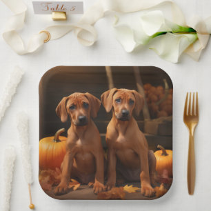 Rhodesian Ridgeback Pup Autumn Delight Pompoen Papieren Bordje