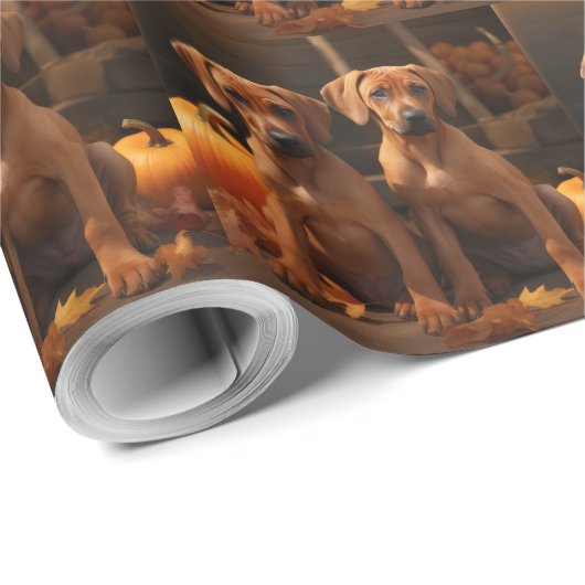 Rhodesian Ridgeback Puppy Herfst Delight Pompoen Cadeaupapier (Rol Hoek)