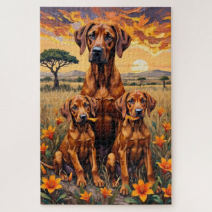 Rhodesian Ridgeback Savanne Zonsondergang Kunst Legpuzzel