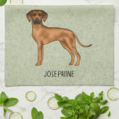 Rhodesian Ridgeback Schattige Bruine Hond Met Naam Theedoek (Gevouwen)