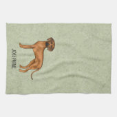Rhodesian Ridgeback Schattige Bruine Hond Met Naam Theedoek (Horizontaal)