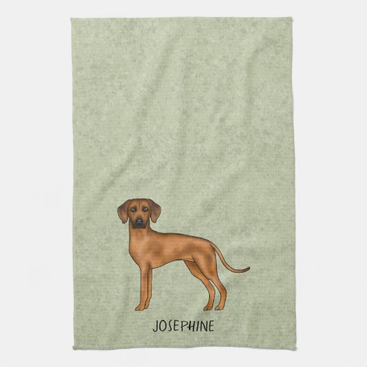 Rhodesian Ridgeback Schattige Bruine Hond Met Naam Theedoek (Verticaal)