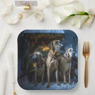 Rhodesian Ridgeback Sneeuw Slede Kerst Decoratie Papieren Bordje