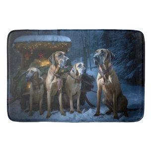 Rhodesian Ridgeback Snowy Sleigh Kerstdecoratie Badmat