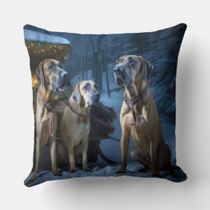 Rhodesian Ridgeback Snowy Sleigh Kerstdecoratie Kussen