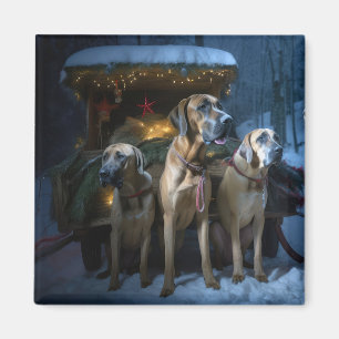 Rhodesian Ridgeback Snowy Sleigh Kerstdecoratie Magneet