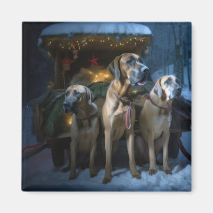 Rhodesian Ridgeback Snowy Sleigh Kerstdecoratie Magneet