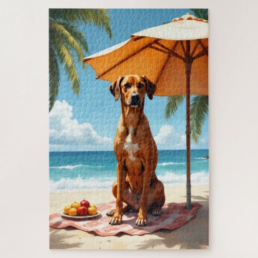 Rhodesian Ridgeback-strandtafereel Legpuzzel (Verticaal)